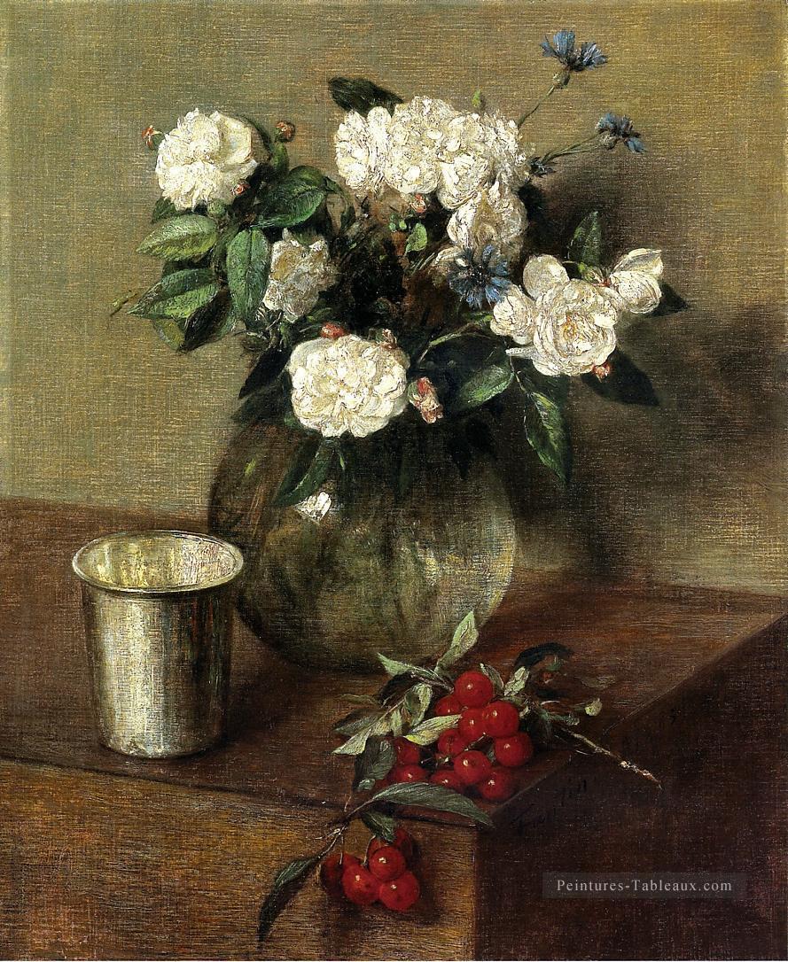 Roses blanches et cerises Henri Fantin Latour Peintures à l'huile